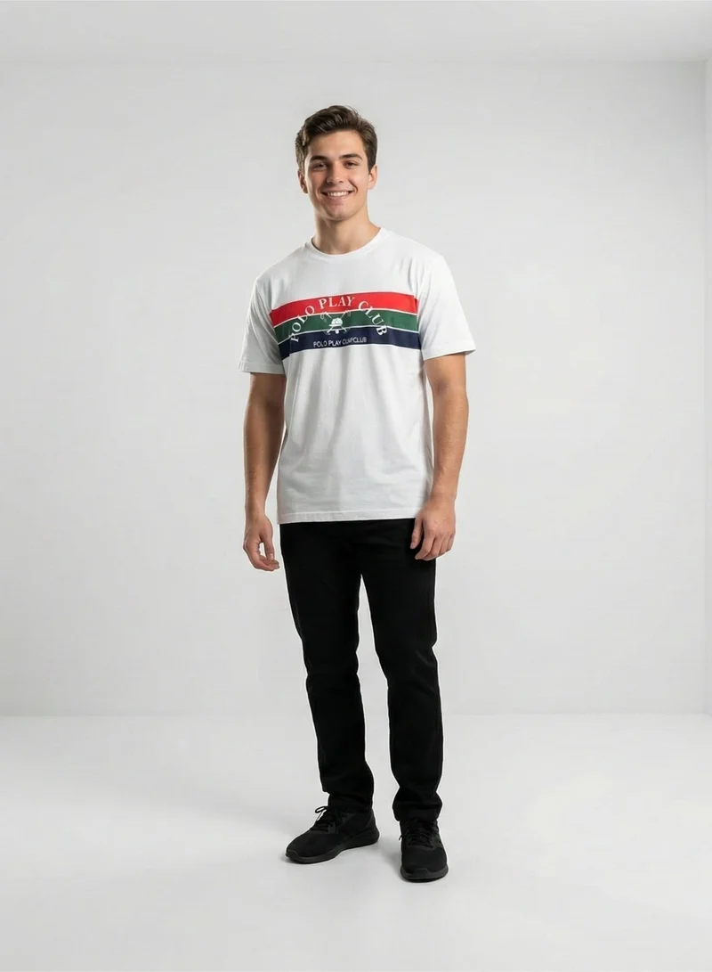 لعب البولو تيشيرت رجالي مطبوع أبيض